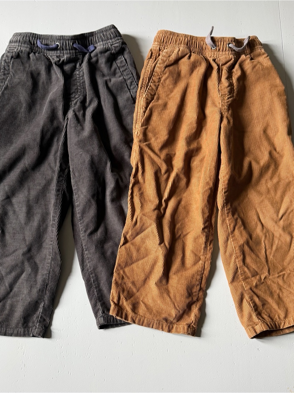 Hanna Andersson Corduroy Pull-On Drawstring Waist Pants in Gray and Brown